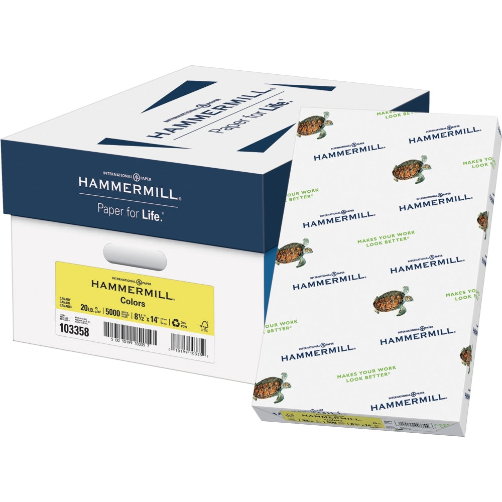 Hammermill Color Printer & Copy Paper, Canary, Legal (8.5in x 14in), 5000 Sheets Per Case, 20 Lb, Case Of 10 Reams