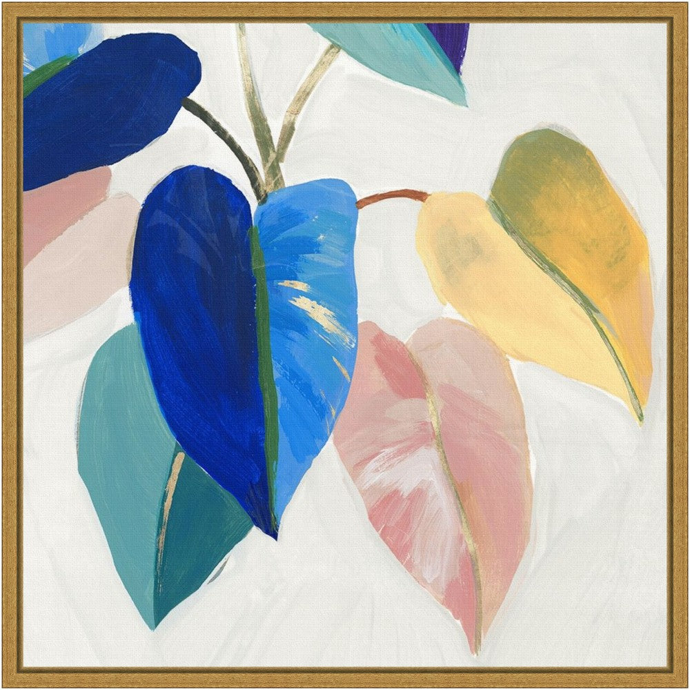 Amanti Art Bright Mood I Leaves by Isabelle Z Framed Canvas Wall Art Print, 16inH x 16inW, Gold