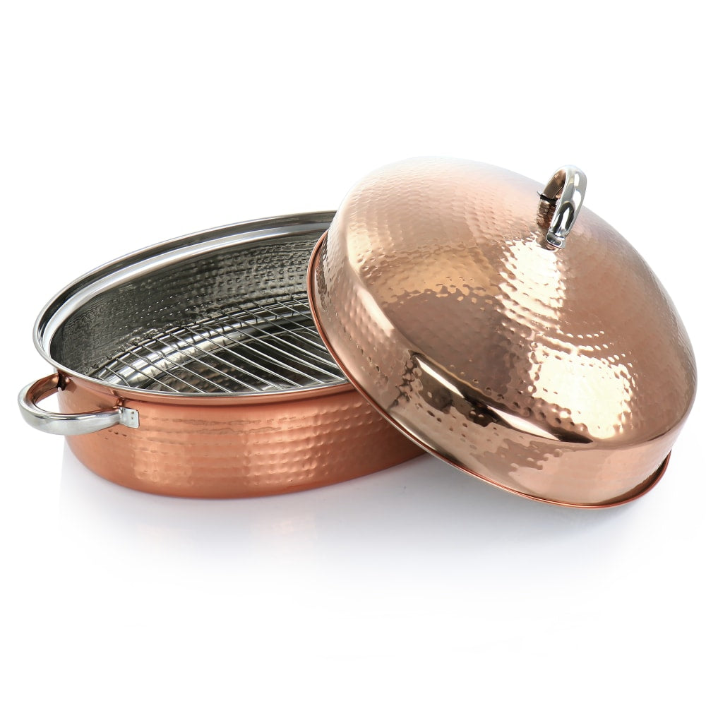 Gibson Home Radiance 17-1/2in Stainless Steel Copper-Plated Oval Roaster, Copper