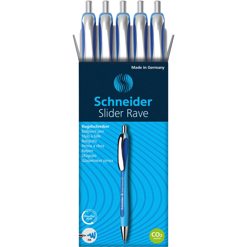 Schneider Slider Rave XB Ballpoint Pen - Extra Broad - 1.4 mm Pen Point Size - Refillable - Retractable - Blue Ink - Rubberized Barrel - Stainless Steel Tip - 1 Each