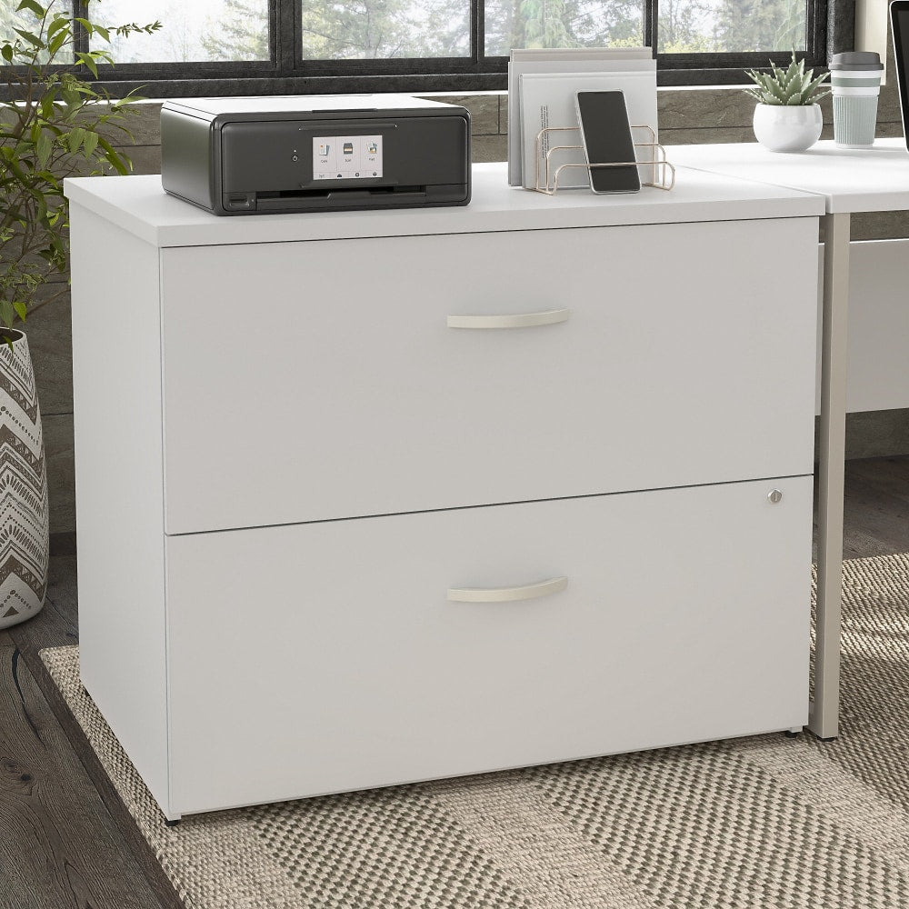 Bush Business Furniture Hybrid 35-11/16inW x 23-3/8inD Lateral 2-Drawer File Cabinet, White, Standard Delivery