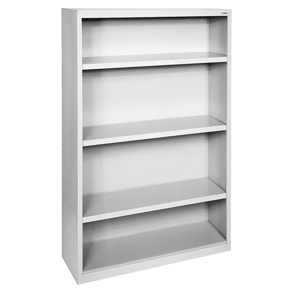 Lorell Fortress Series Steel Modular Shelving Bookcase, 4-Shelf, 60inH x 34-1/2inW x 13inD, Light Gray