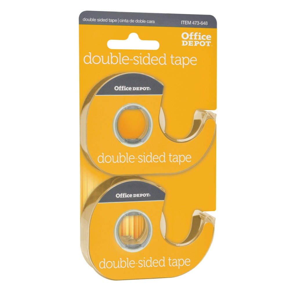 Office Depot Brand Double-Sided Tape In Dispensers, 1/2in x 400in, Clear, Pack of 2 rolls