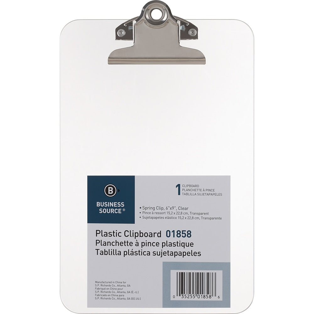 Sparco Plastic Clipboard, 6in x 9in, Clear