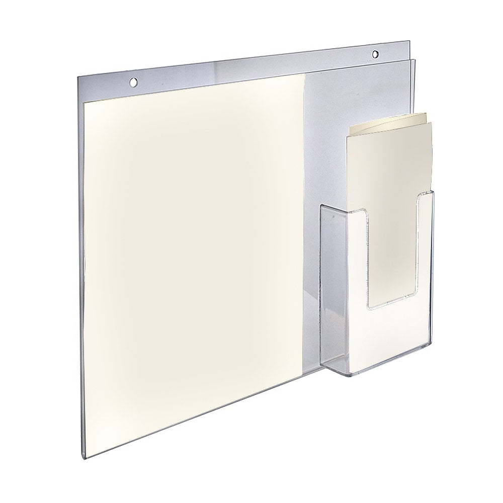 Azar Displays Wall-Mount Brochure Holders With Trifold Pocket, 11inH x 14inW x 1/4inD, Clear, Pack Of 2 Holders