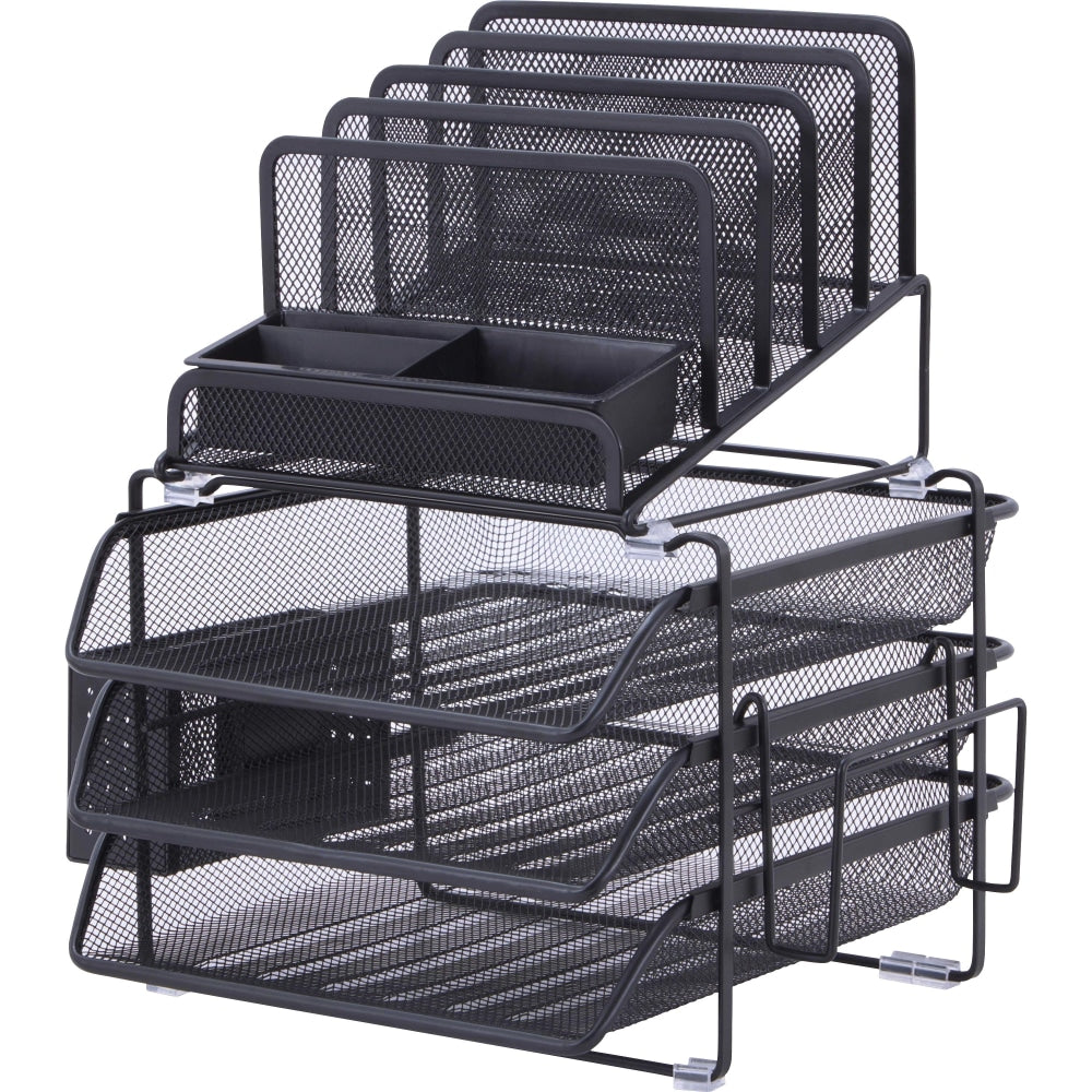 Lorell Mesh 4-Tier Desk Organizer, Black