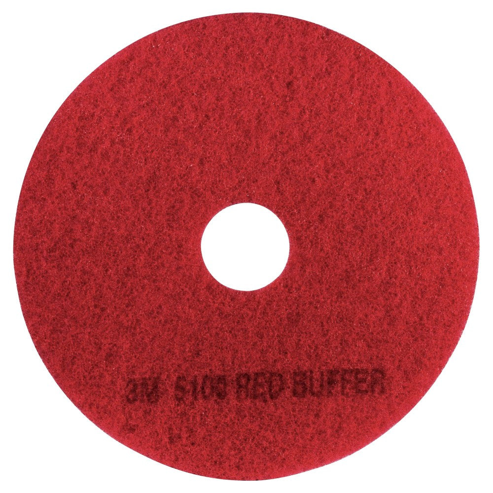 3M 5100 Buffer Floor Pads, 17in Diameter, Red, Box Of 5