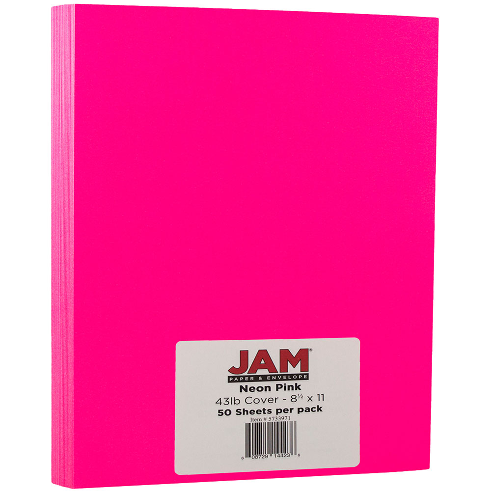 JAM Paper Card Stock, Neon Pink, Letter (8.5in x 11in), 43 Lb, Pack Of 50