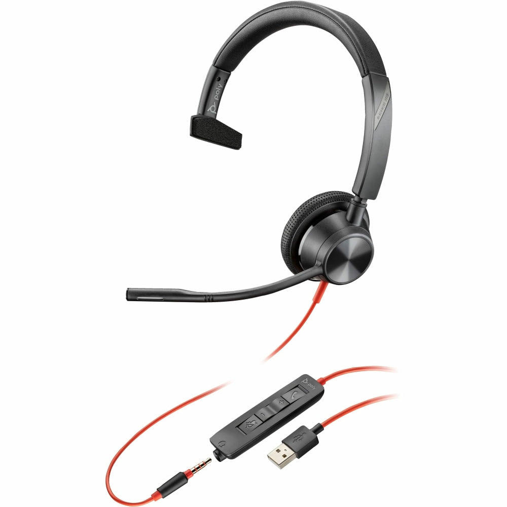 HP Blackwire BW3315 Headset - Mono - USB Type C, USB Type A, Mini-phone (3.5mm) - Wired - 32 Ohm - 20 Hz - 20 kHz - Over-the-head - Monaural - Ear-cup - 7.05 ft Cable - Noise Cancelling Microphone