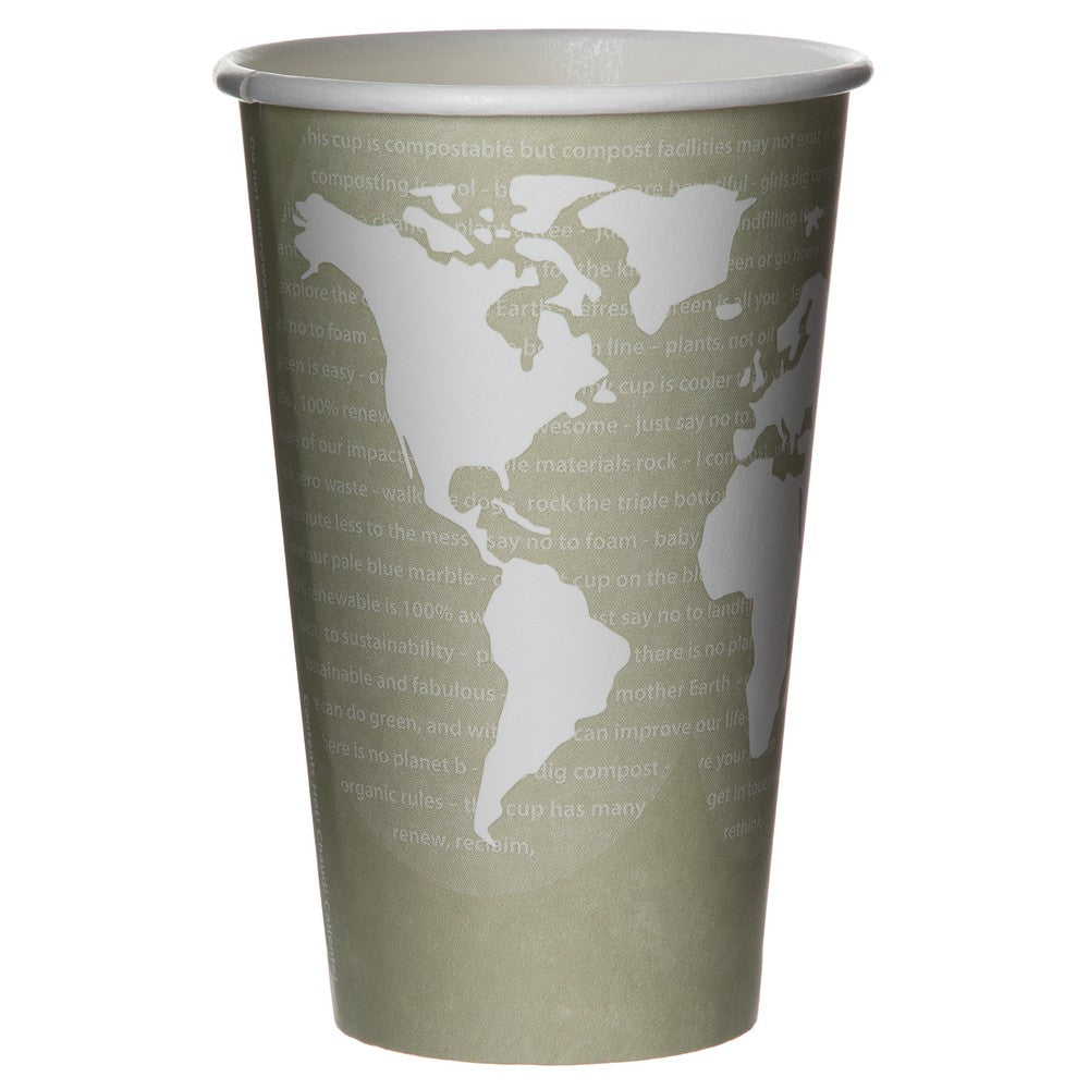 Eco-Products GreenStripe PLA Hot Cups, 16 Oz, 100% Recycled, White/Green, Pack Of 1,000 Cups