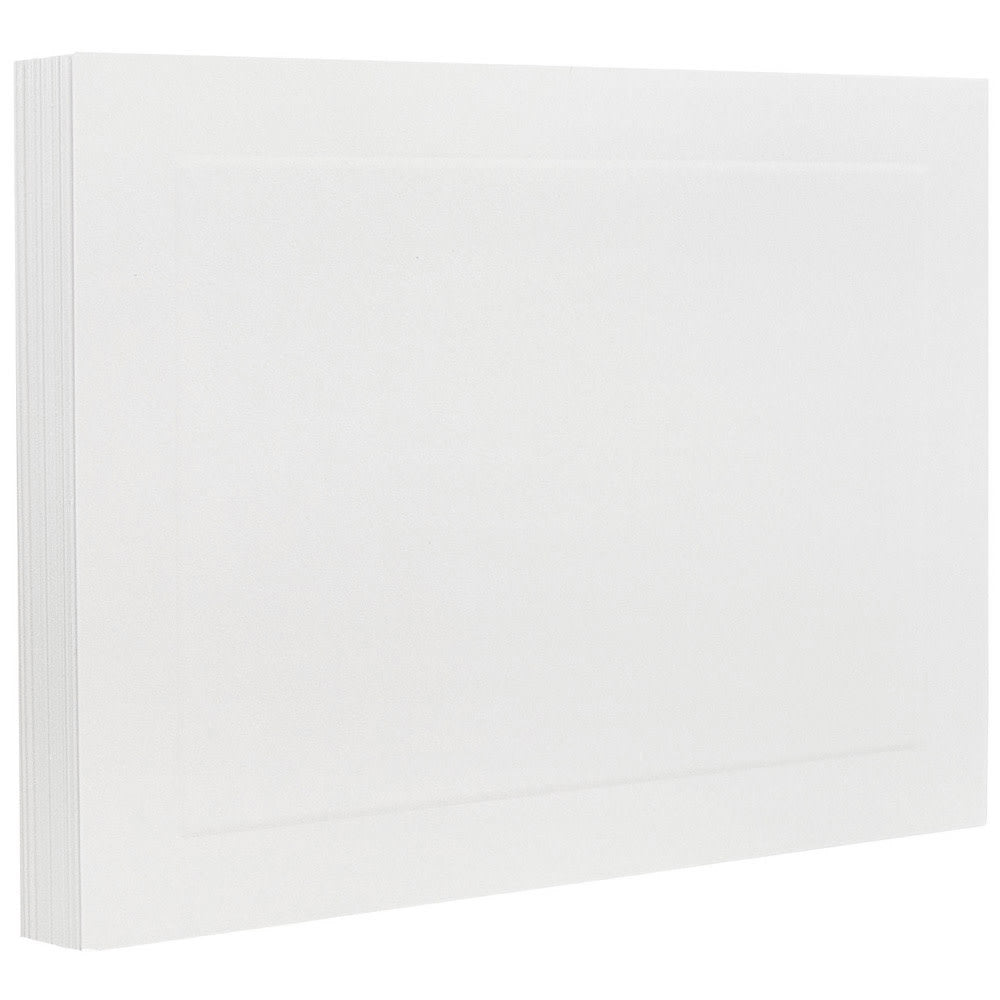 JAM Paper Blank Note Cards, Panel Border, 4 1/4in x 5 1/2in, White, Pack Of 100