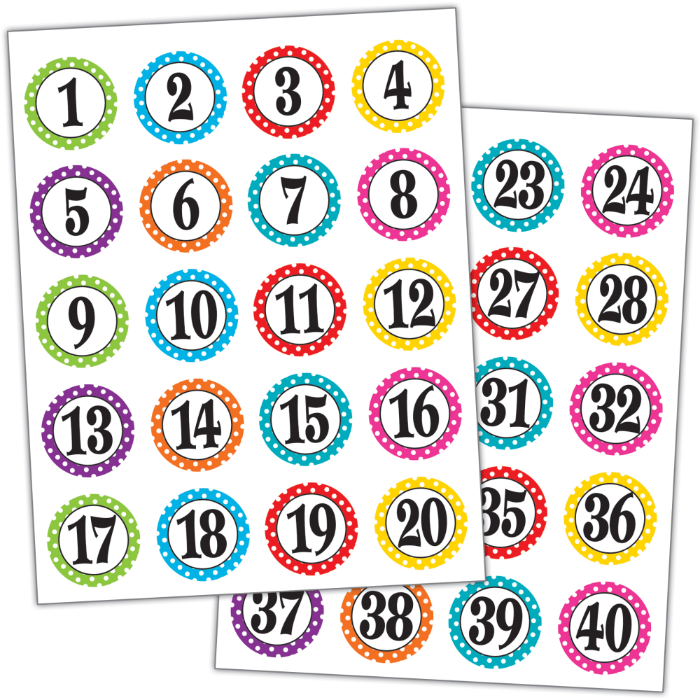 Teacher Created Resources Stickers, Polka Dots Numbers, 120 Stickers Per Pack, Set Of 6 Packs