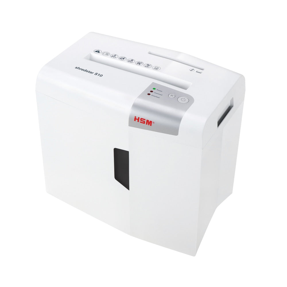 HSM shredstar S10 Strip Cut Shredder - Strip Cut - 10 Per Pass - for shredding CD, DVD, Paper - P-2 - 4.80 gal Wastebin Capacity - White