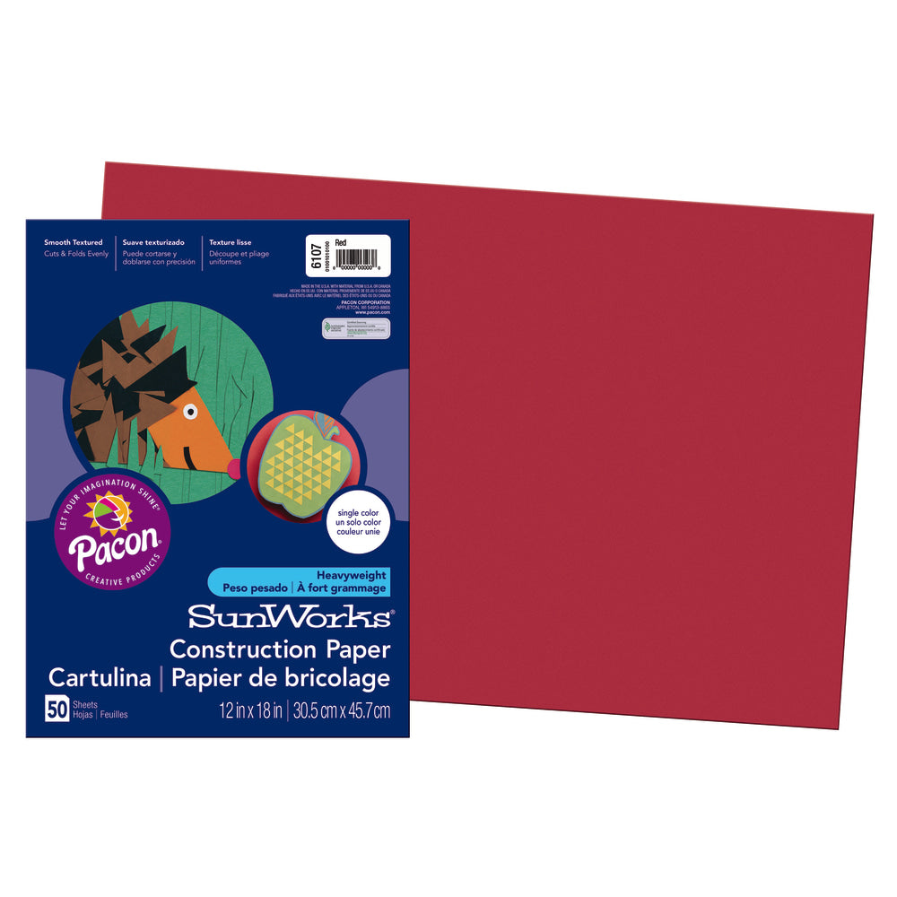 Prang Construction Paper, 12in x 18in, Red, Pack Of 50