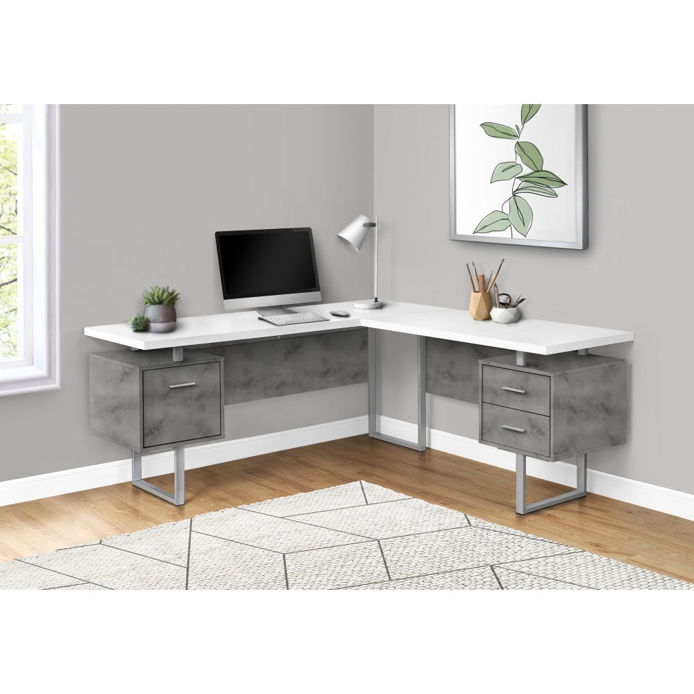 Monarch Specialties Dallas 71inW L-Shaped Corner Desk, Gray/White