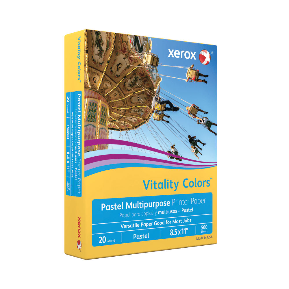 Xerox Vitality Colors Color Multi-Use Printer & Copy Paper, Goldenrod, Letter (8.5in x 11in), 500 Sheets Per Ream, 20 Lb, 30% Recycled