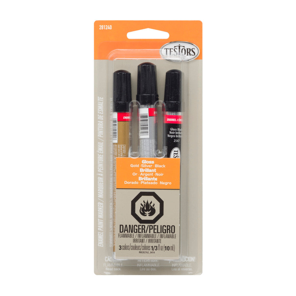 Testors 3-Piece Enamel Paint Markers Kit, Metallic, Pack Of 4 Kits