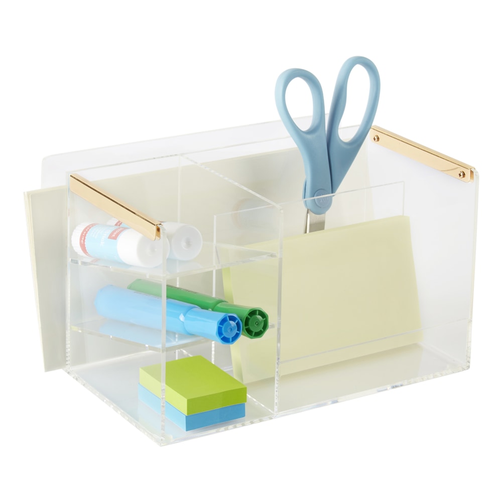 Realspace Vayla Acrylic Paper Tray With Drawer, 4-3/4inH x 12-1/2inW x 9-3/8inD, Clear/Gold