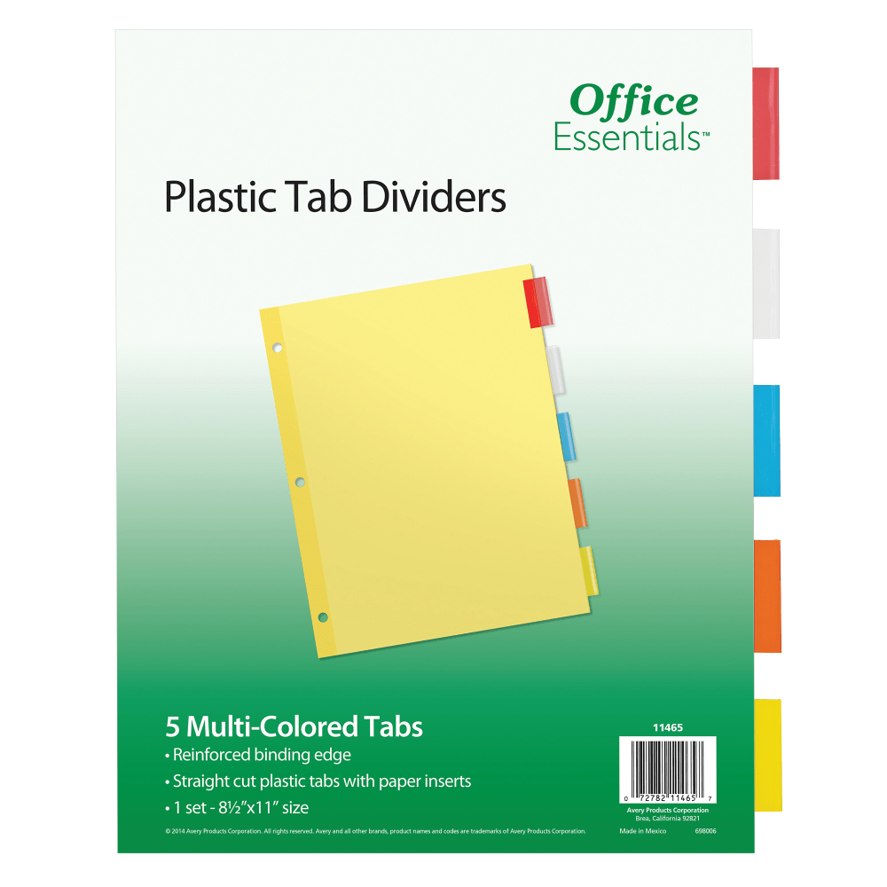 Avery Office Essentials Insertable Dividers, 5-Tab, 8 1/2in x 11in, Buff/Clear