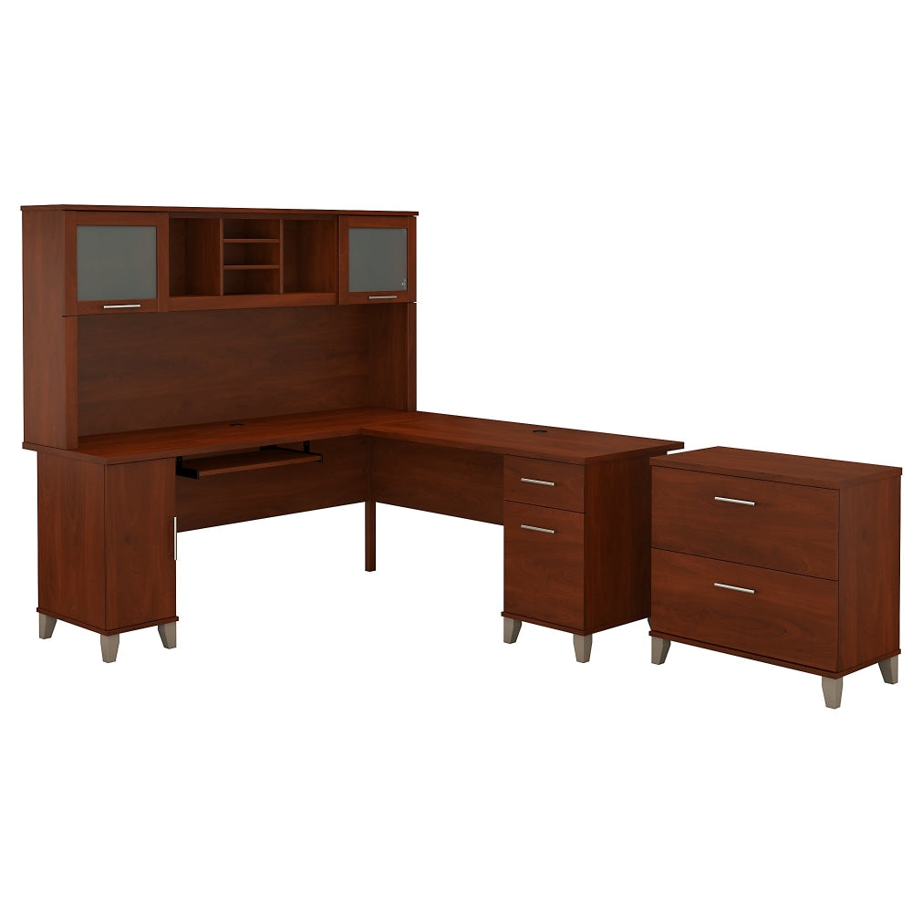 Bush Furniture Somerset L Shaped Desk With Hutch And Lateral File Cabinet, 72inW, Hansen Cherry, Standard Delivery