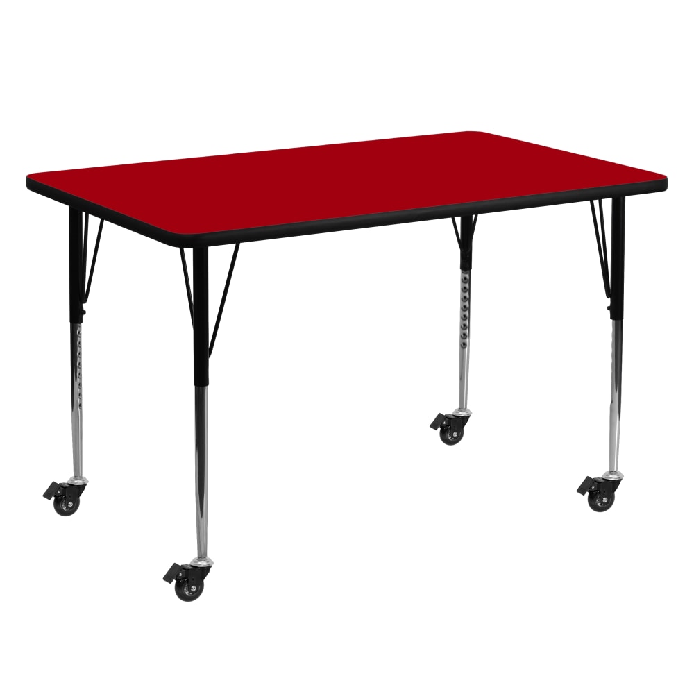 Flash Furniture Mobile Rectangular Thermal Laminate Activity Table With Standard Height-Adjustable Legs, 30-3/8inH x 30inW x 60inD, Red