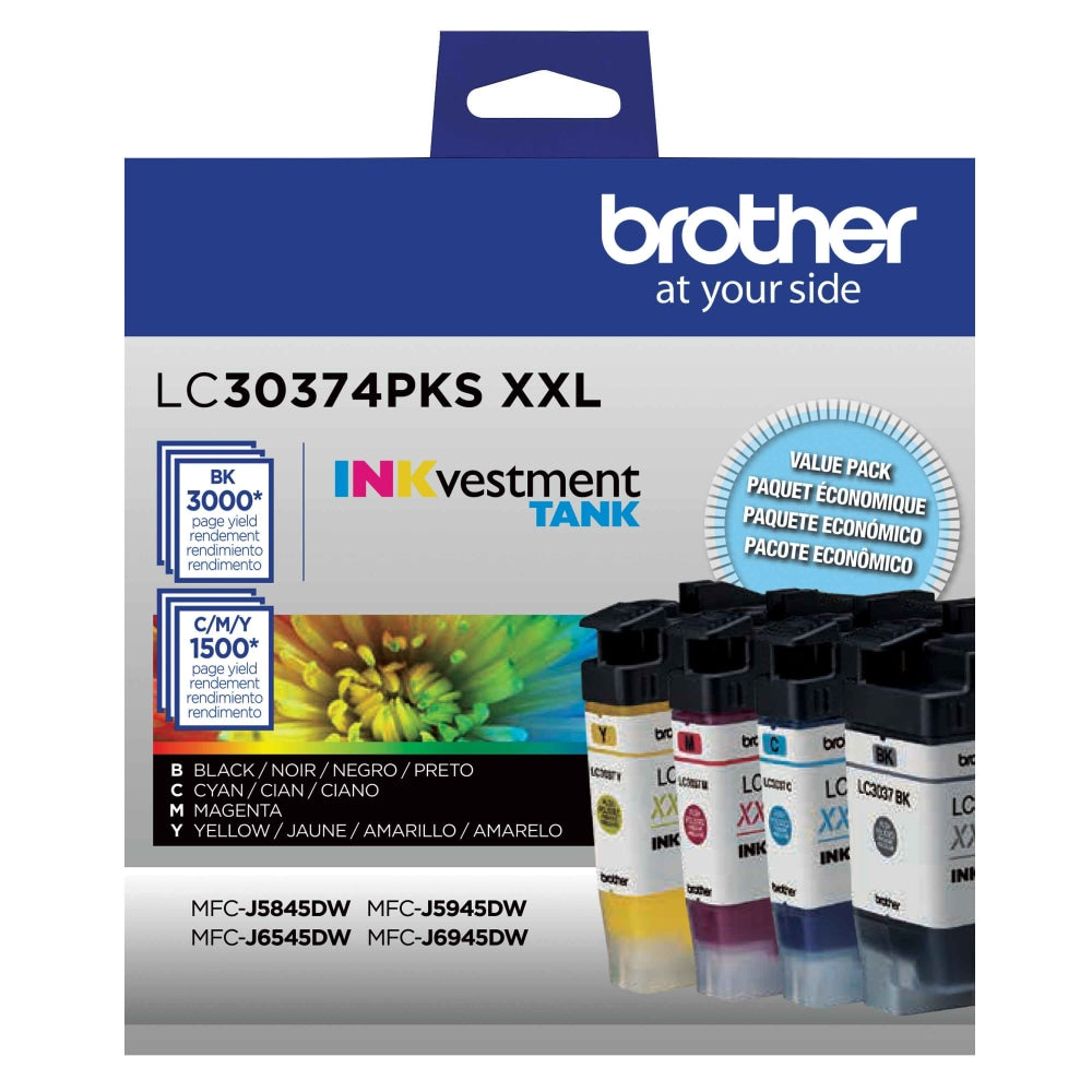 Brother LC3037 Genuine Black; Cyan; Magenta; Yellow High-Yield Multi-Pack Ink, Pack Of 4 Cartridges, LC30374PKS