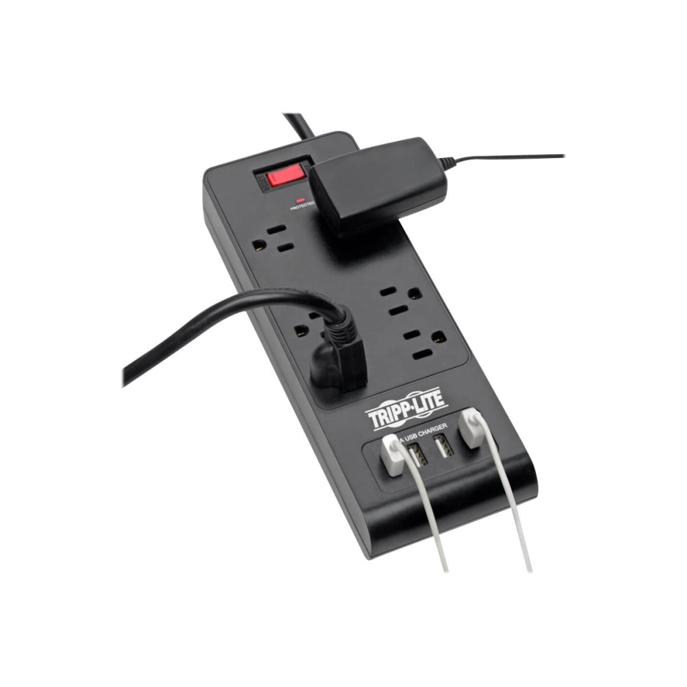 Tripp Lite 6-Outlet Surge Protector with 4 USB Ports (4.2A Shared) - 6 ft. Cord, 900 Joules, Black - Surge protector - 15 A - AC 120 V - 1875 Watt - output connectors: 6 - 6 ft cord - black