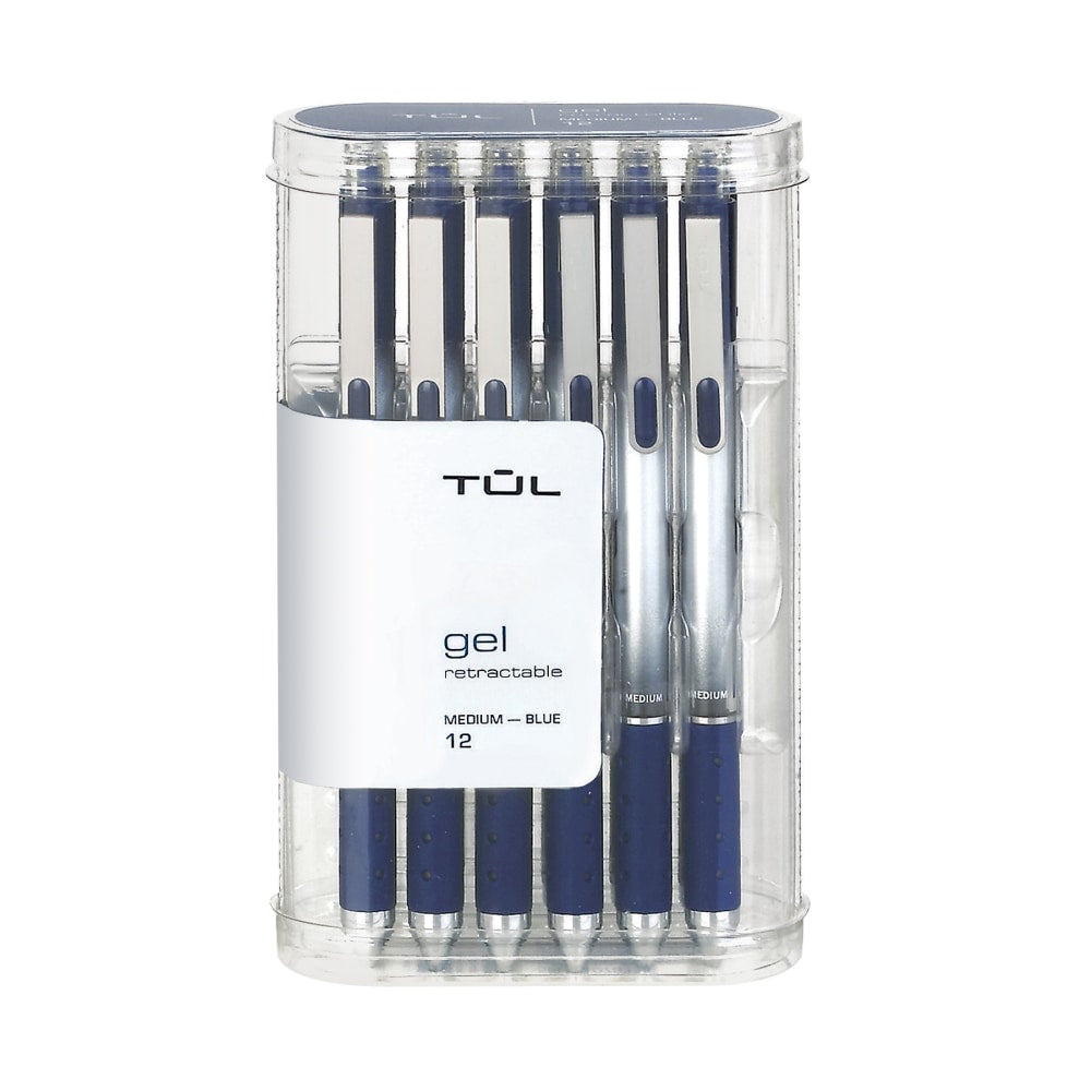 TUL GL Series Retractable Gel Pens, Medium Point, 0.7 mm, Silver Barrel, Blue Ink, Pack Of 12 Pens