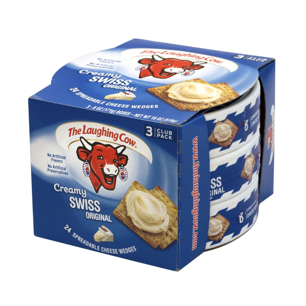 The Laughing Cow Original Creamy Swiss Wedges, 8 Wedges Per Tub, Pack Of 3 Tubs