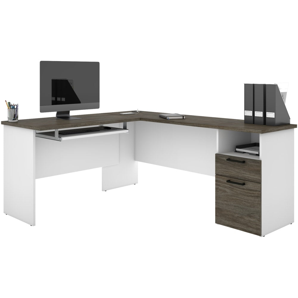 Bestar Norma 71inW L-Shaped Corner Desk, Walnut Gray/White