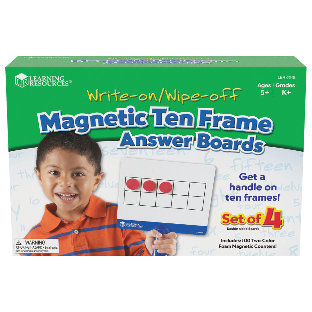 Learning Resources Magnetic 10-Frame Answer Write-And-Wipe Board Set, Assorted Colors, Grades K - 9