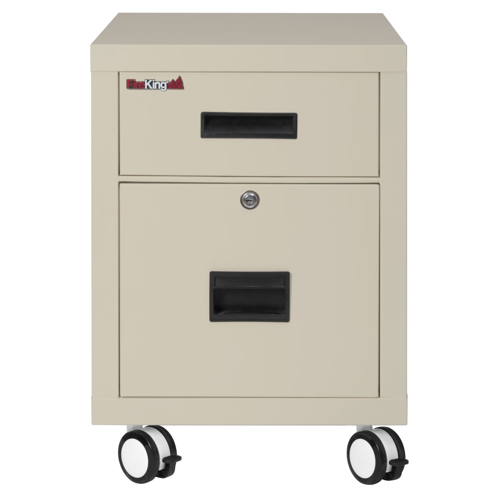 FireKing 18inW Vertical 2-Drawer Mobile 30-Minute Fire Rated Locking Fireproof File Cabinet, Metal, Parchment, White Glove Delivery