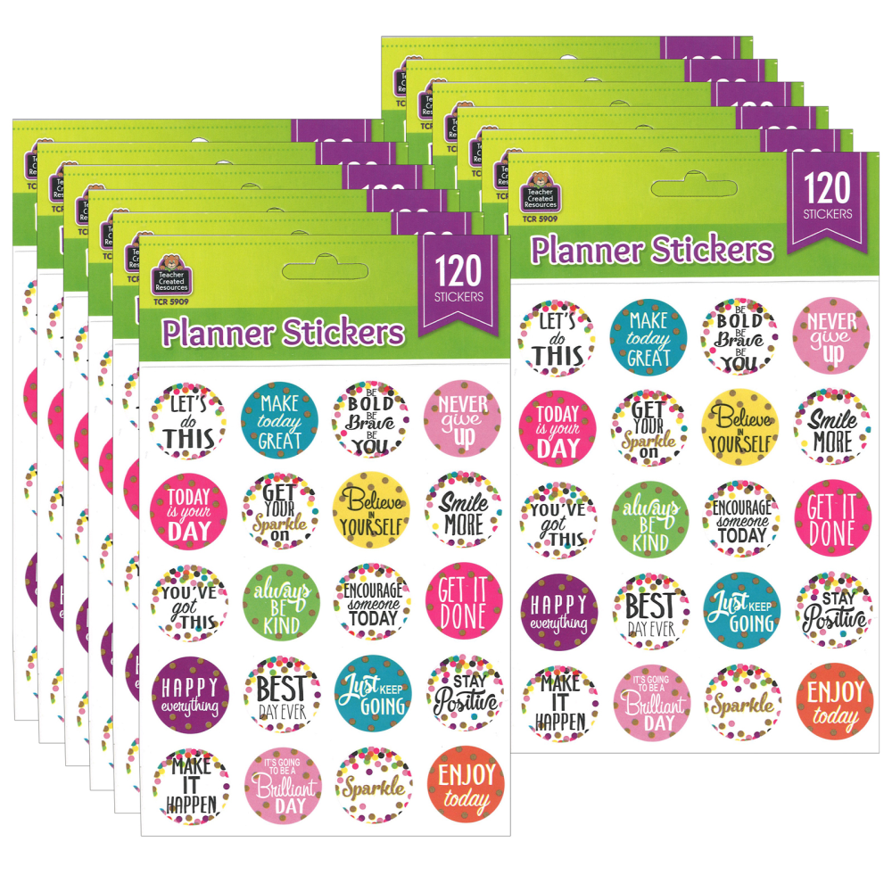 Teacher Created Resources Stickers, Confetti Words to Inspire, 120 Stickers Per Pack, Set Of 12 Packs