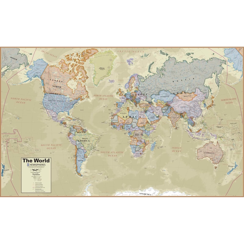 Hemispheres Boardroom Series World Laminated Wall Map, 38in x 61in