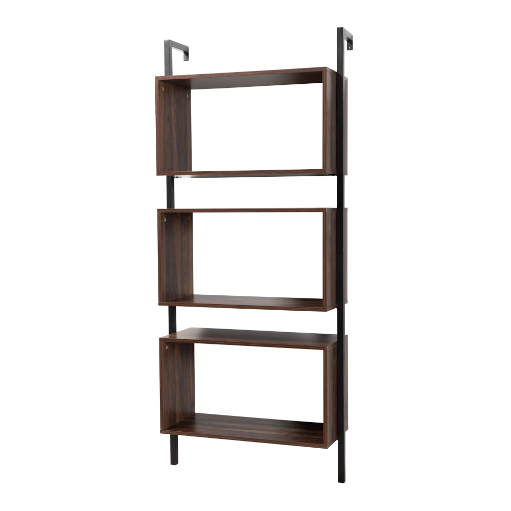 Baxton Studio Aldis 30inW 3-Tier Display Shelf, Walnut Brown/Black