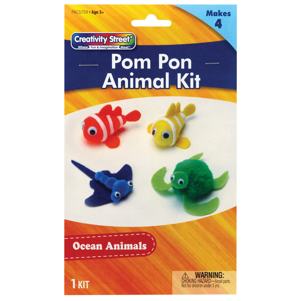 Creativity Street Pom Pom Animal Kits, Ocean Animals, 4 Animals Per Kit, Set Of 6 Kits