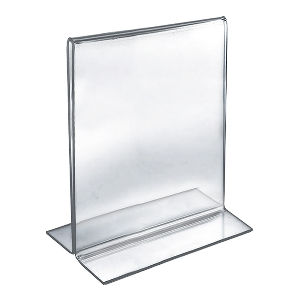 Azar Displays Double-Foot 2-Sided Acrylic Vertical Sign Holders, 8in x 10in, Clear, Pack Of 10 Holders