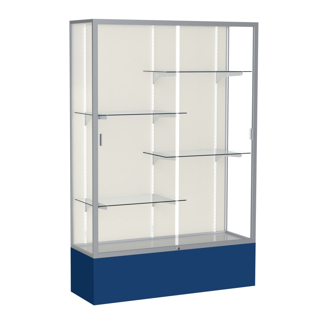 Waddell Spirit 4-Shelf Floor Display Case, 72inH x 48inW x 16inD, Navy Base/Satin Finish