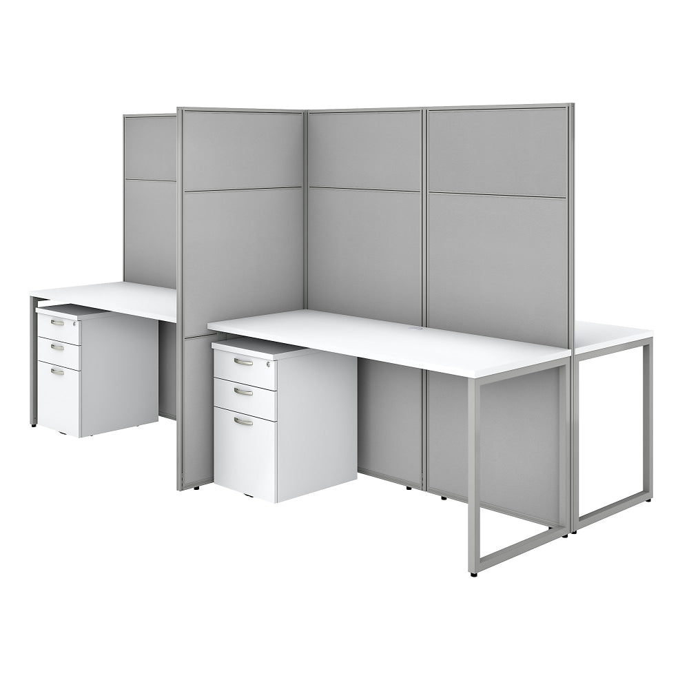 Bush Business Furniture Easy Office 60inW 4-Person Cubicle Desk With File Cabinets And 66inH Panels, Pure White/Silver Gray, Standard Delivery