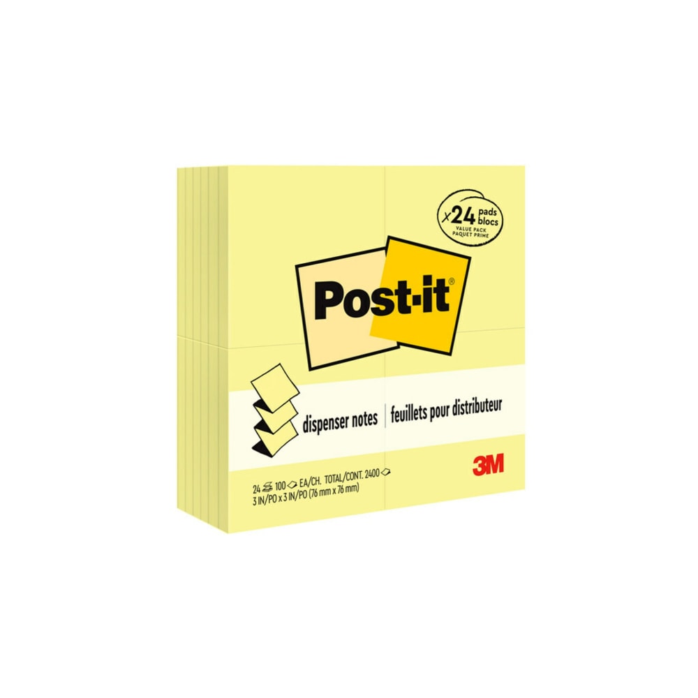 Post-it Pop Up Notes, 3 in x 3 in, 24 Pads, 100 Sheets/Pad, Clean Removal, Canary Yellow