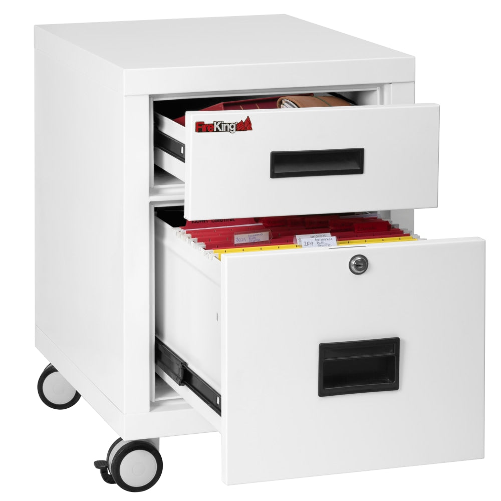 FireKing 18inW Vertical 2-Drawer Mobile Locking Fireproof File Cabinet, Metal, Arctic White, White Glove Delivery