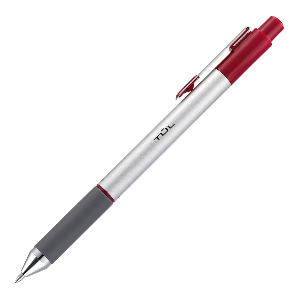 TUL BP Series Retractable Ballpoint Pens, Medium Point, 1.0 mm, Silver Barrel, Red Ink, Pack Of 12 Pens