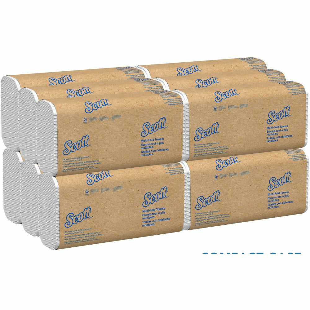 Scott Multifold Paper Towels with Absorbency Pockets - Multifold - 9.25in x 9.40in - Soft Wheat - Fiber - 250.0 Per Pack - 12 / Carton