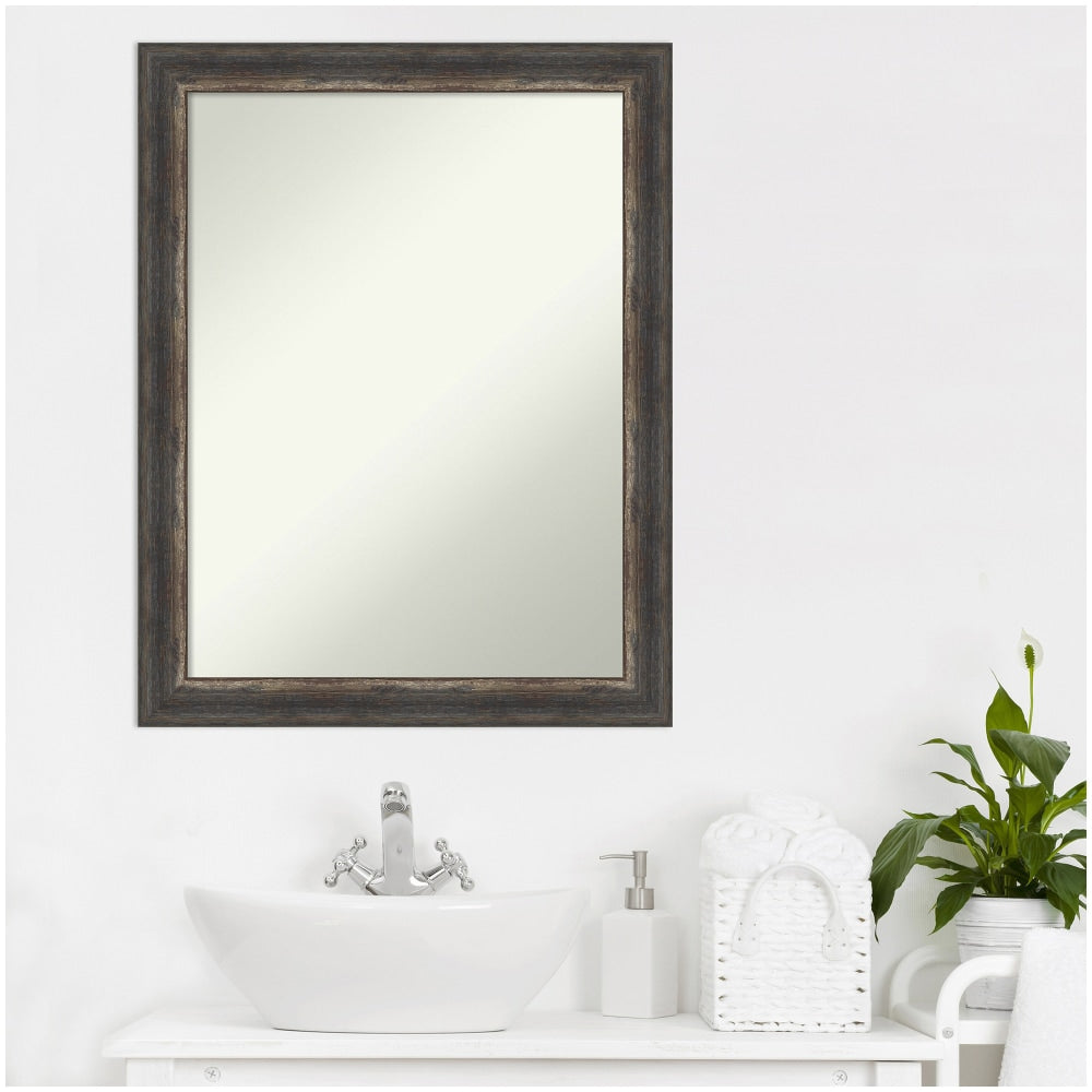 Amanti Art Narrow Non-Beveled Rectangle Framed Bathroom Wall Mirror, 27-1/2in x 21-1/2in, Bark Rustic Char