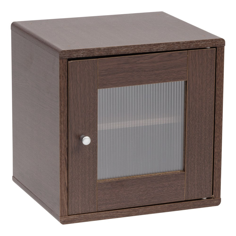 IRIS 14inH Cube Storage With Window Door, Brown Oak