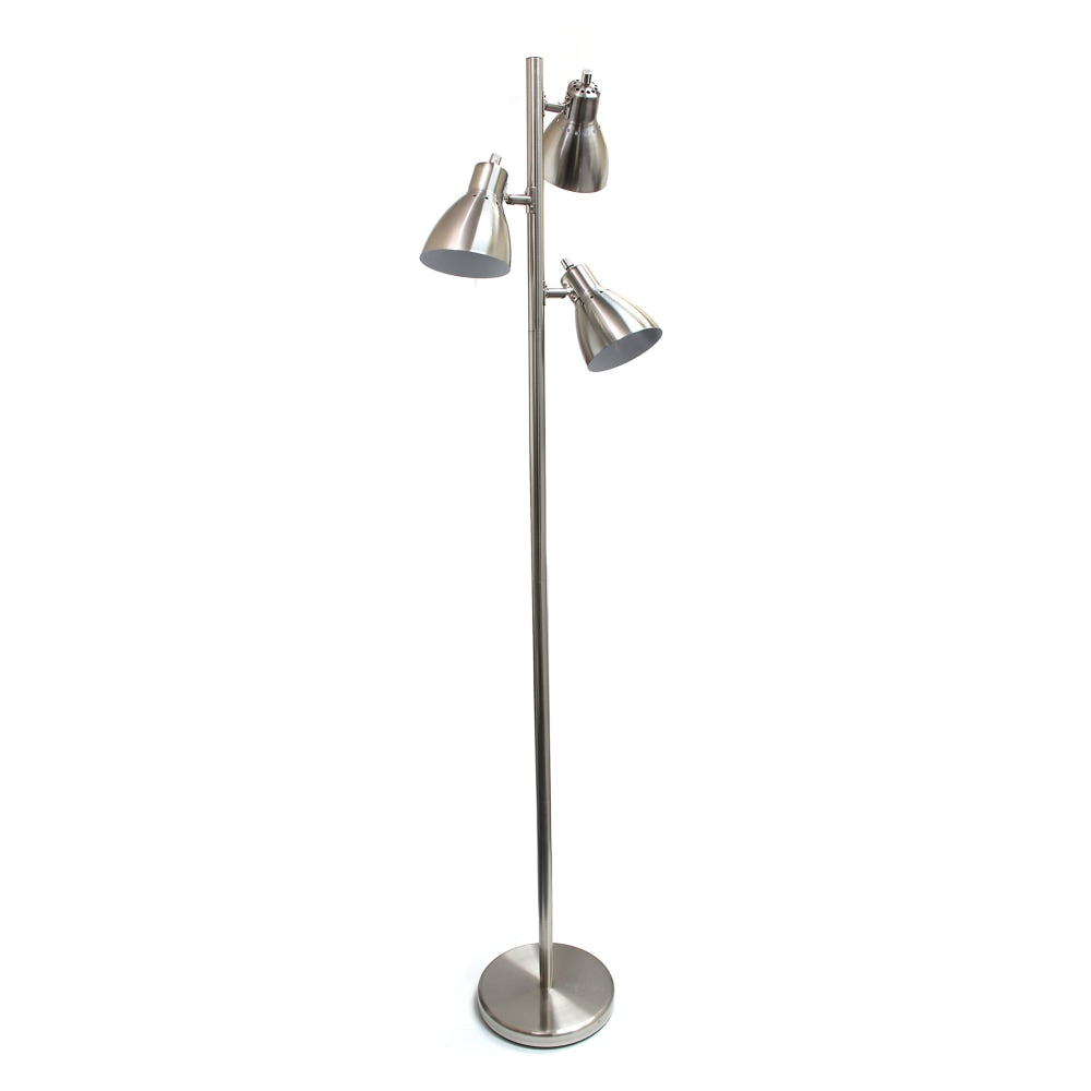 Creekwood Home Essentix 3-Light Metal Tree Floor Lamp, 64inH, Brushed Nickel Shades/Brushed Nickel Base