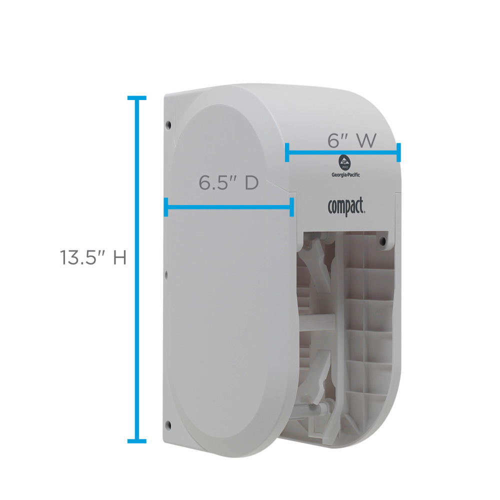 Compact by GP PRO, 2-Roll Vertical Coreless High-Capacity Toilet Paper Dispenser, 56767A, 7.35in x 6.21in x 13.6in, White, 1 Dispenser