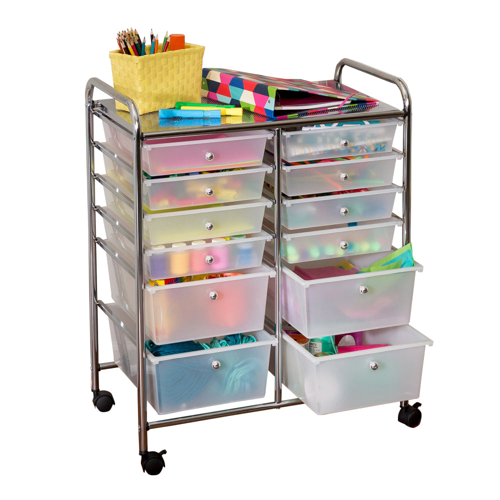 Honey-can-do CRT-01683 12-Drawer Studio Organizer Cart, Chrome - 12 Drawer - 56.22 lb Capacity - Plastic - 25.3in Length x 15.3in Width x 31.8in Height - Chrome Frame