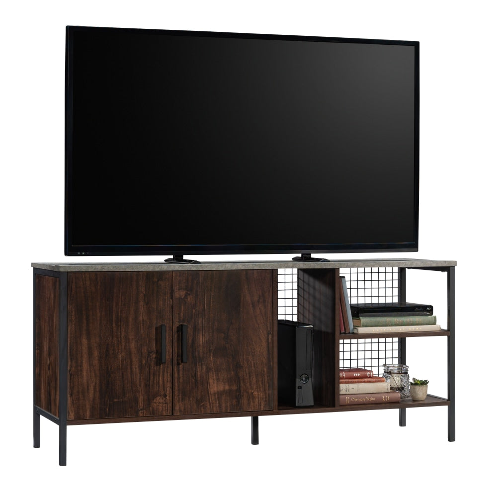 Sauder Market Commons TV Credenza For 60in TVs, 24inH x 54inW x 15-1/2inD, Rich Walnut/Slate Gray/Black