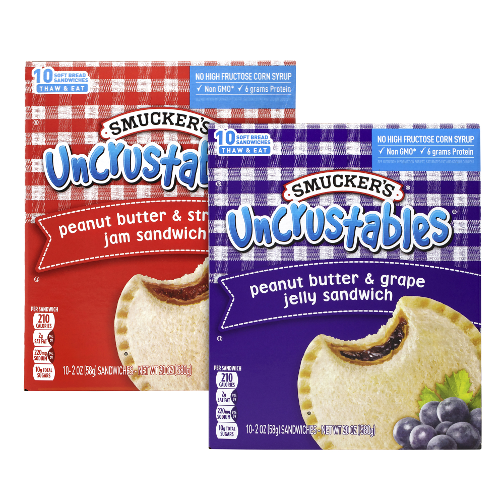 Smuckers Uncrustables Variety Pack, 2 Oz, 10 Sandwiches Per Box, Pack Of 2 Boxes